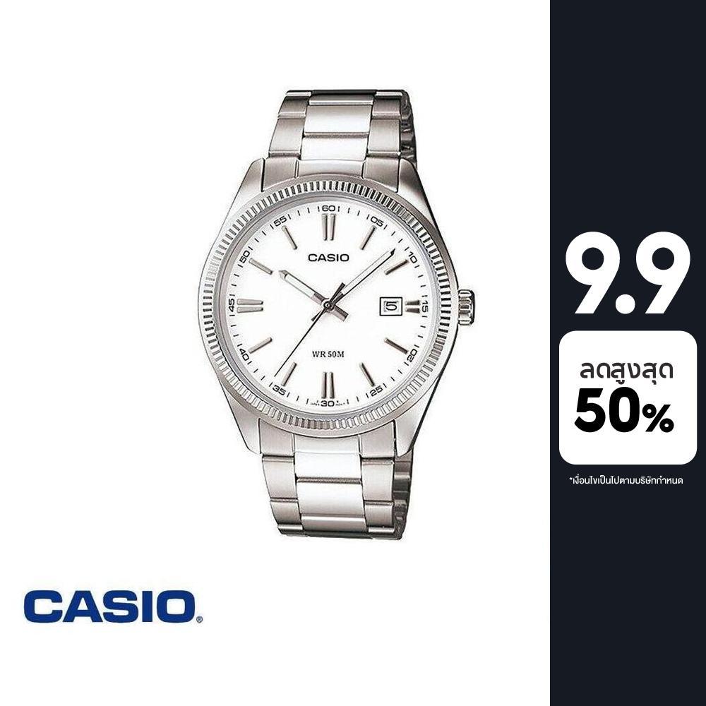 CASIO นาฬิกาข้อมือ CASIO รุ่น MTP-1302D-7A1VDF วัสดุสเตนเลสสตีล สีขาว