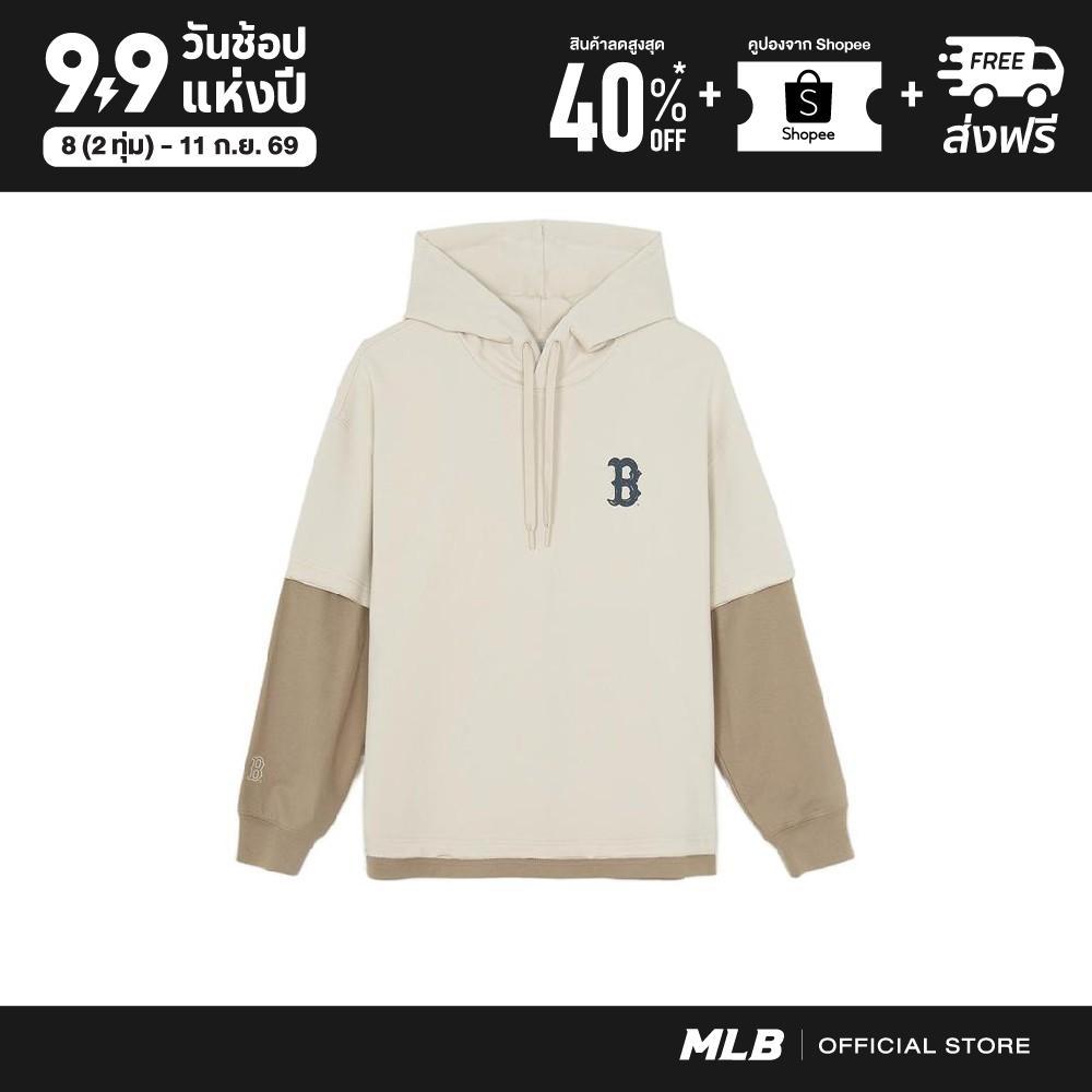 MLB เสื้อฮู้ดดี้ ยูนิเซ็กซ์ M-Treet Back Letter Layered Hoodie รุ่น 3AHDB0661 43SAL สีแซนด์ (สีเบจอ่