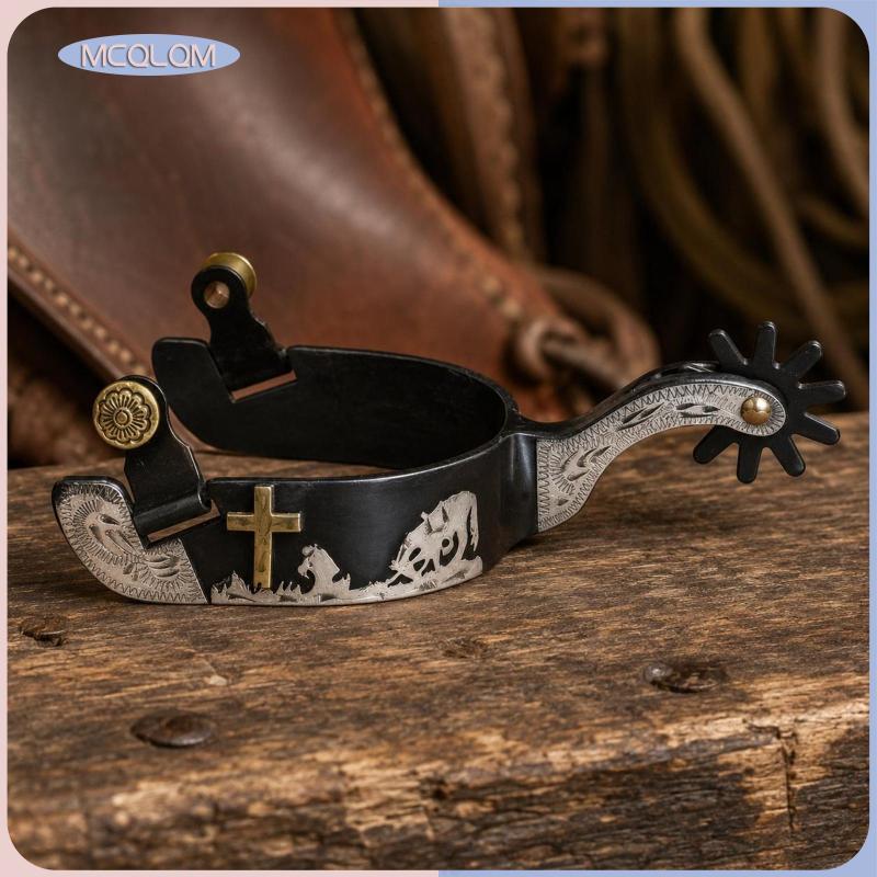 [mcqlqm] แผ่นเงินเยอรมัน Black Iron Spurs Mens Design Western Cowboy Spurs Long-Lasting Horse Tack ใ