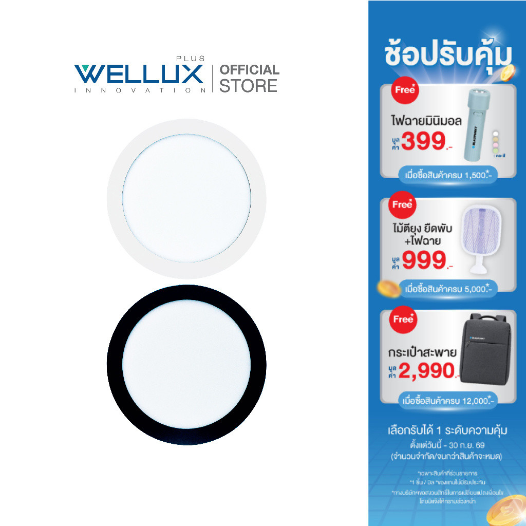WELLUX โคมไฟดาวน์ไลท์อลูมิเนียมติดลอย 12W 18W 24W แสงขาว แสงวอร์ม LED Downlight surface Panel ทรงกลม