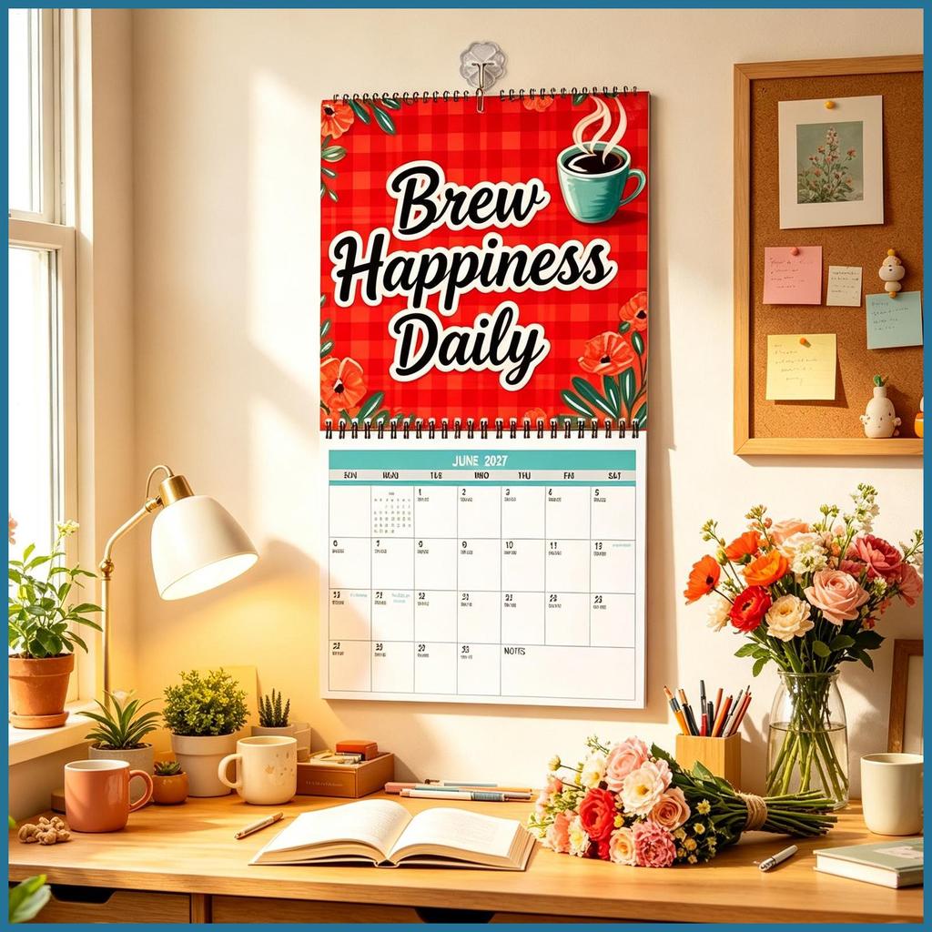 2027 ปฏิทินตั้งโต๊ะ Jan-Dec บล็อกขนาดใหญ่ตลก Coffee Time Management ปฏิทิน 2027 สําหรับ Home Office 