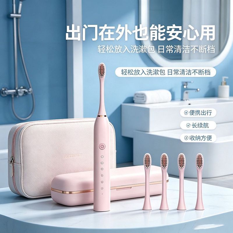 电动牙刷充电款儿童通用软毛刷家用户* 外便携牙刷套装Bo Electric Toothbrush Cleaning Kit Electric Toothbrush Soft Hair