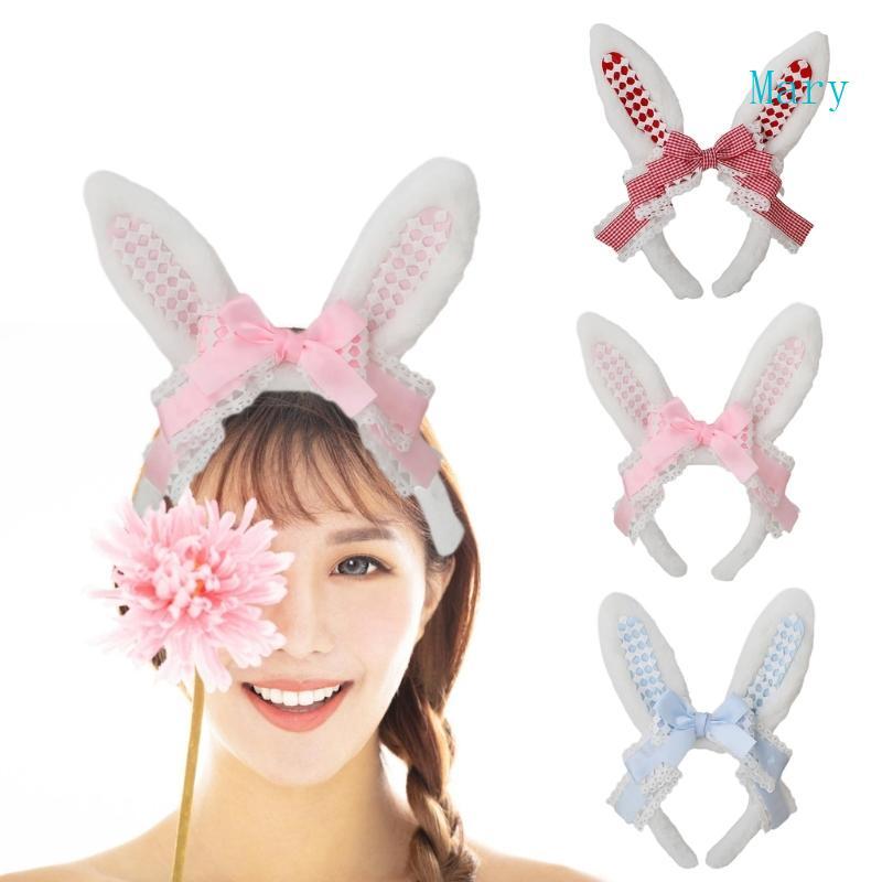 Mary Cosplay Rabbit Furry Headpiece Bowknot Headband Adorkable Ribbon สําหรับเทศกาล