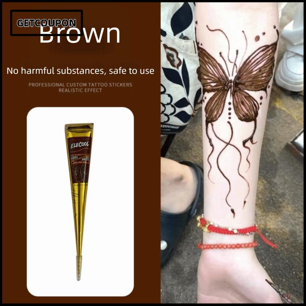 GETCOUPON Henna Tattoo Cream, Black Brown กึ่งถาวร Henna Paste Cone, Mehndi Temporary Easy-To-Use Br