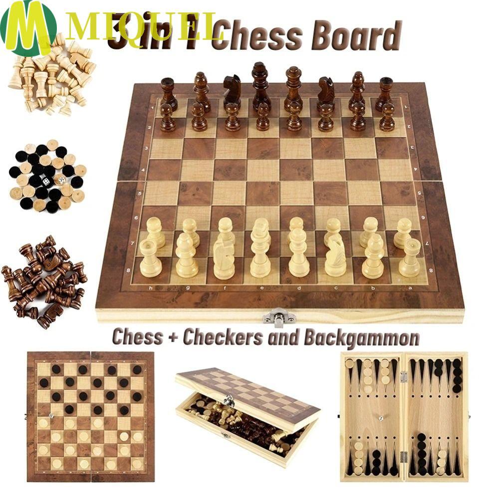 MIQUELZA Chess&Backgammon&Checkers Set, 3-in-1 Folding Board Games Set, King Educational Wooden Port