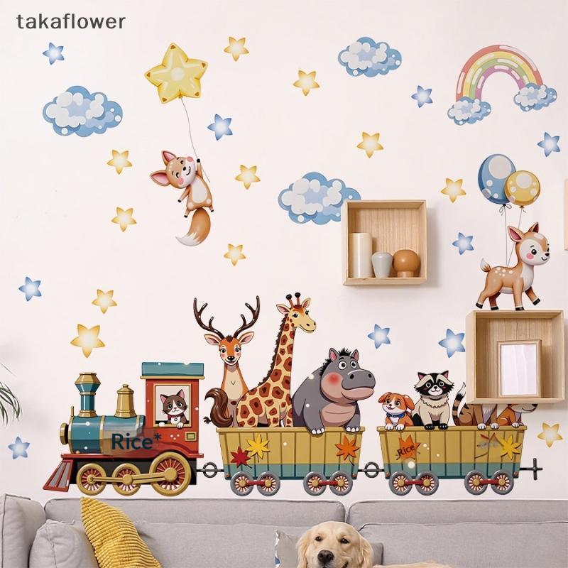 Takaflower การ์ตูนสัตว์รถไฟ Wall Stier ที่ถอดออกได้ PVC ตกแต่งผนังสําหรับเนอสเซอรี่ห้องนอนเด็กตกแต่ง