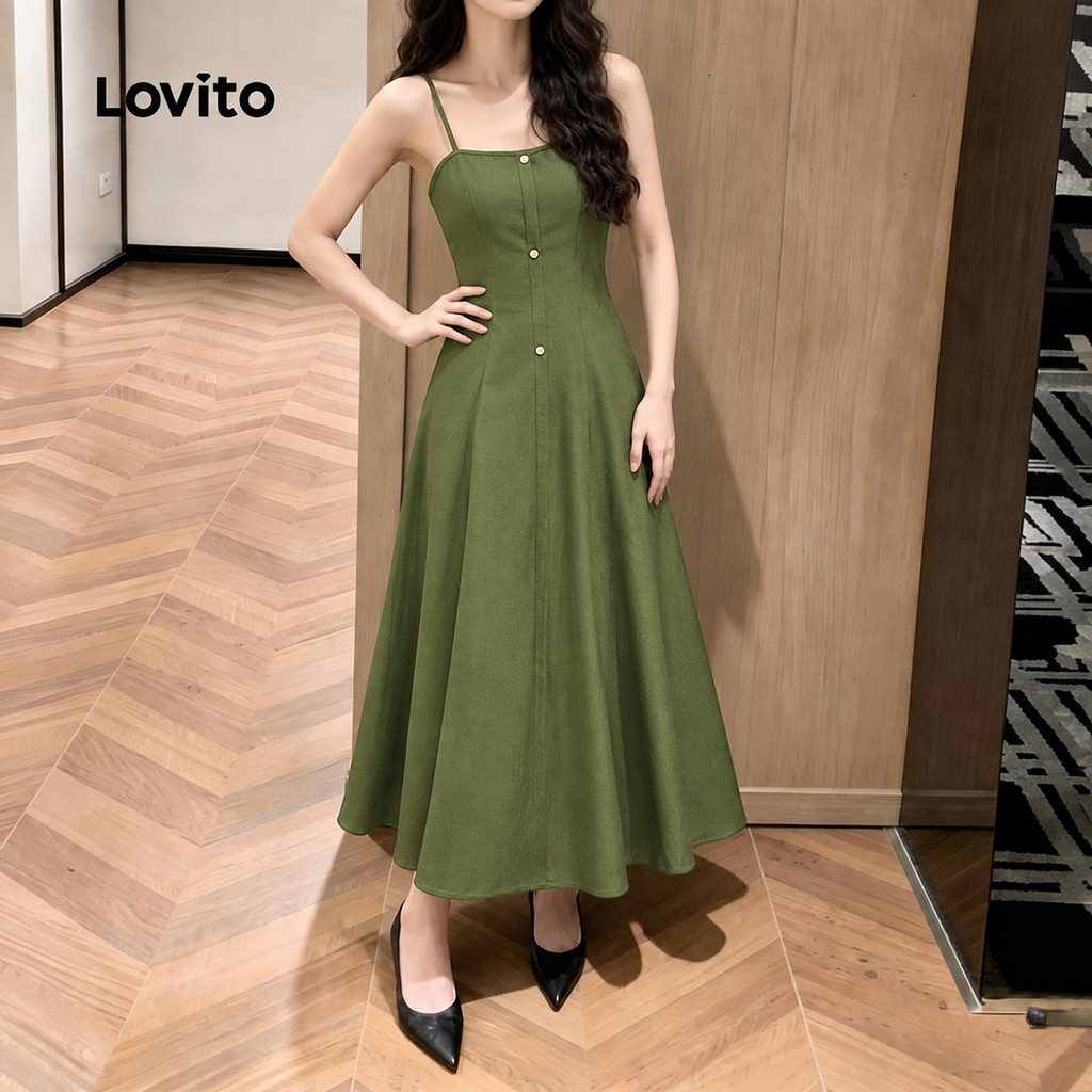 Lovito فستان نسائي كحلي بأزرار — صورة 5