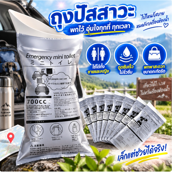 นใหญ่ ถุงฉี่พกพา700 ซีซี ห้องน้ำเคลื่อนที่ ถุงฉี่ฉุกเฉิน แบบเจล ถุงเจลปัสสาวะ เก็บกลิ่น ใช้บนรถ แคมป์ปิ้ง