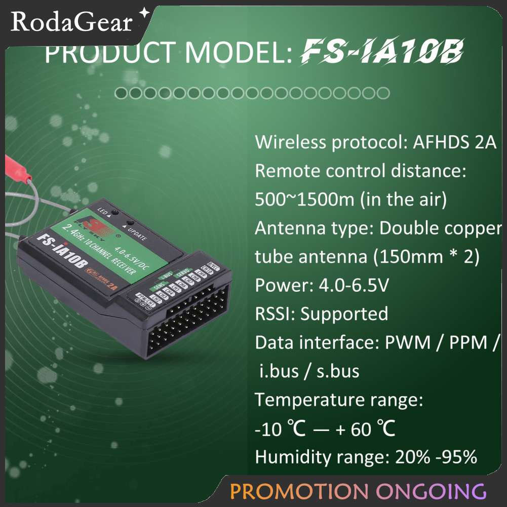 RodaGear-th Flysky FS-iA10B ตัวรับ 2.4G 10CH สำหรับเครื่องส่งสัญญาณ FS-i6 FS-i6S FS-i6X FS-i10