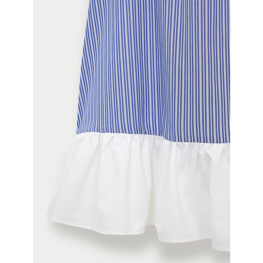 [Pomelo] เดรสสั้นแขนกุดลายทางแต่งดีเทลคอระบาย / Striped Sleeveless Mini Dress with Ruffle Collar Detail — صورة 3