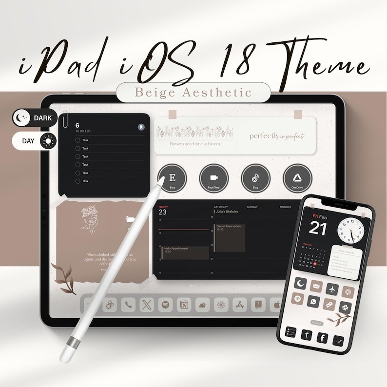 IOS 18 Beige Theme สําหรับ iPad, Aesthetic iOS Icon Pack, ไอคอนแอพสําหรับ iPad พร้อม Widgets, วอลล์เปเปอร์หน้าจอและล็อค, ธีม iPhone