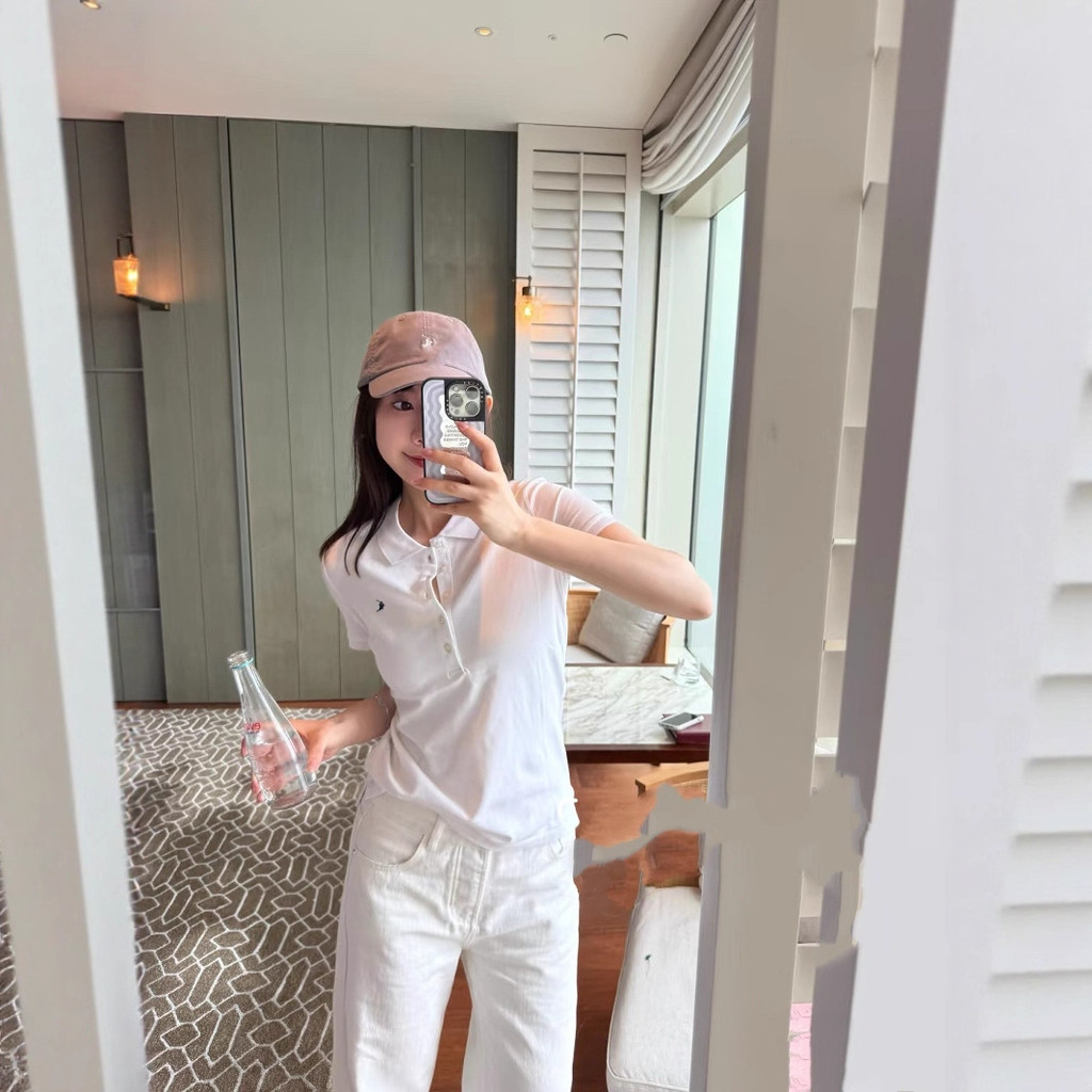 Ralph Lauren Ralph Five Button เสื้อโปโลผู้หญิง War Horse เย็บปักถักร้อยแขนสั้นลําลอง All-Match เสื้