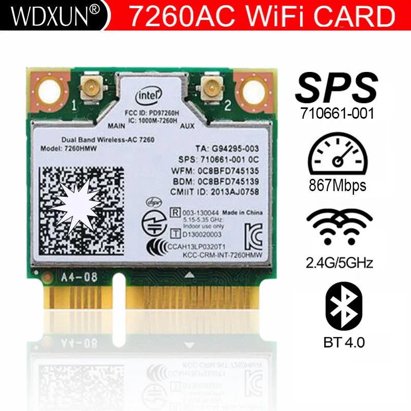 Dual Band Wireless-AC7260 7260AC 7260HMW AC7260 7260HMWAC ครึ่ง Mini PCI-e BT4.0 การ์ดไร้สายสําหรับ 