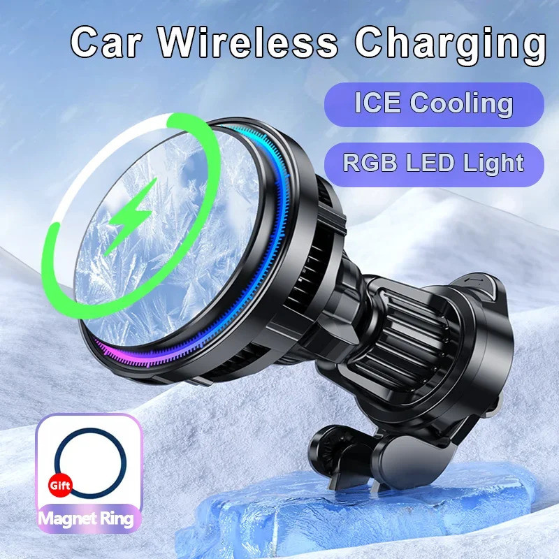 Ice Cooling Magnetic Wireless Car Charger Stand สําหรับ iPhone 16 15 14 13 12 Pro Max MacSafe ที่วาง