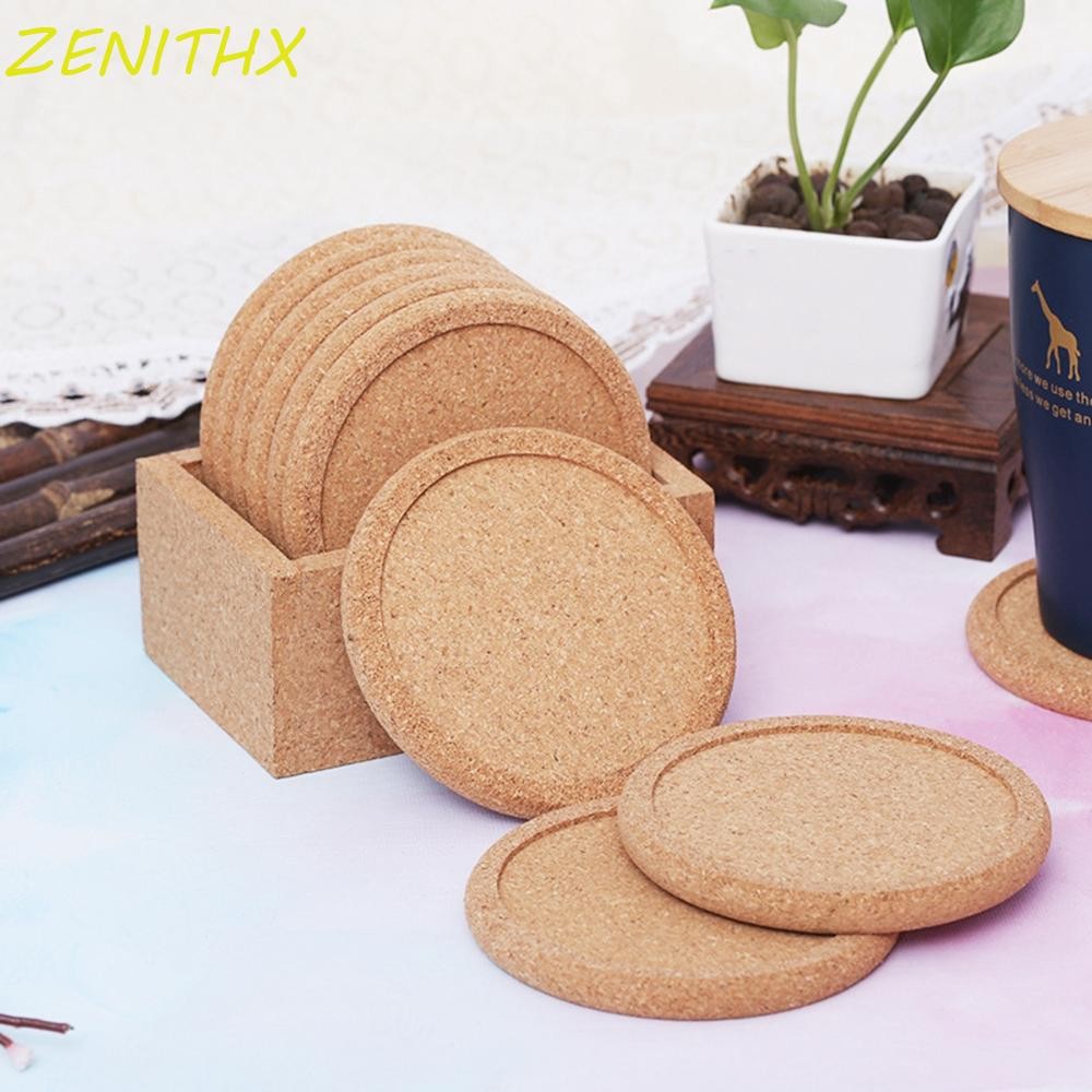 ZENITHX Cork Coasters Coasters ถ้วยกาแฟเครื่องดื่มชารอบทนความร้อนแก้วธรรมชาติ Pad