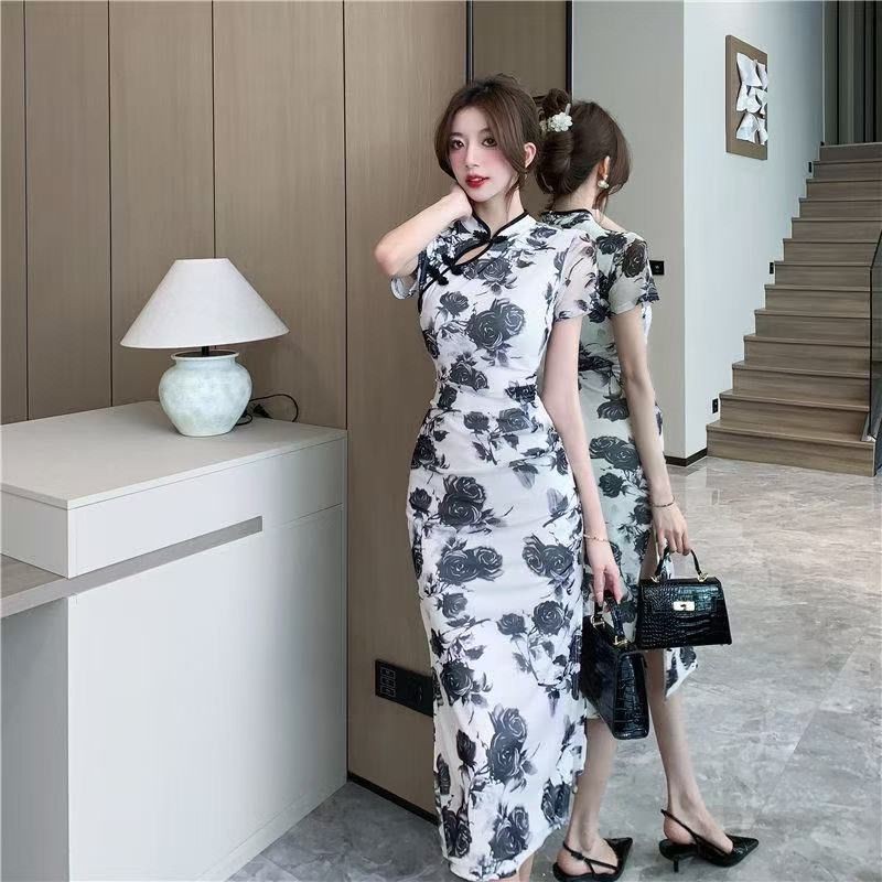 สไตล์ใหม่สไตล์จีนใหม่สไตล์ใหม่ปรับปรุง Catwalk Cheongsam Slit Slim-fit Young Retro พิมพ์ชุด ราคา ถูกที่สุด ดีลบีเคเค แกลเลอรีภาพที่ 9