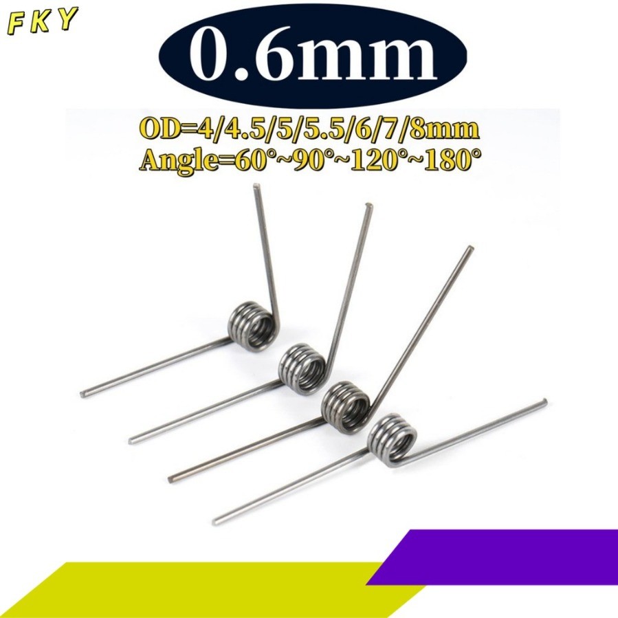 Sus304 d0.6mm OD4/4.5/5/5.5/6/7/8mm V-shaped spiral torsion spring มุม 60/90/120/180 องศาFKY-CB