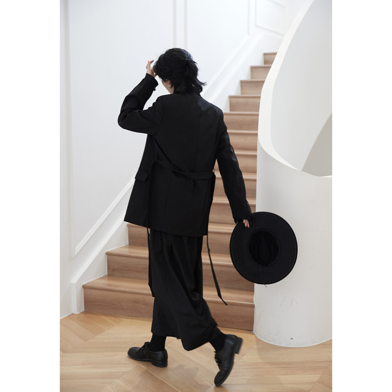 SUNYVONNE-21AW ฤดูใบไม้ร่วงญี่ปุ่น Niche yoji Yamamoto จีน Collarless Simple Lace-Up Blazer