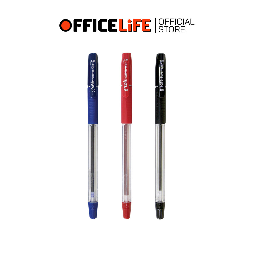 G’Soft (จีซอฟท์) ปากกาลูกลื่น ปากกา รุ่น Super Grip ขนาดหัวปากกา 0.28 มม. หมึกน้ำเงิน / ดำ / แดง ( 1 ด้าม )