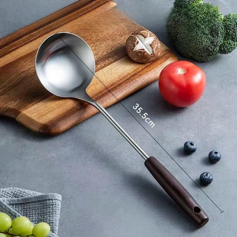 【ชุด 2 ชิ้น】พายกระทะสแตนเลสด้ามยาว ชุดช้อนผัดและช้อนซุปขนาดใหญ่ สำหรับใช้ในครัวช้อน - รูปที่ 5