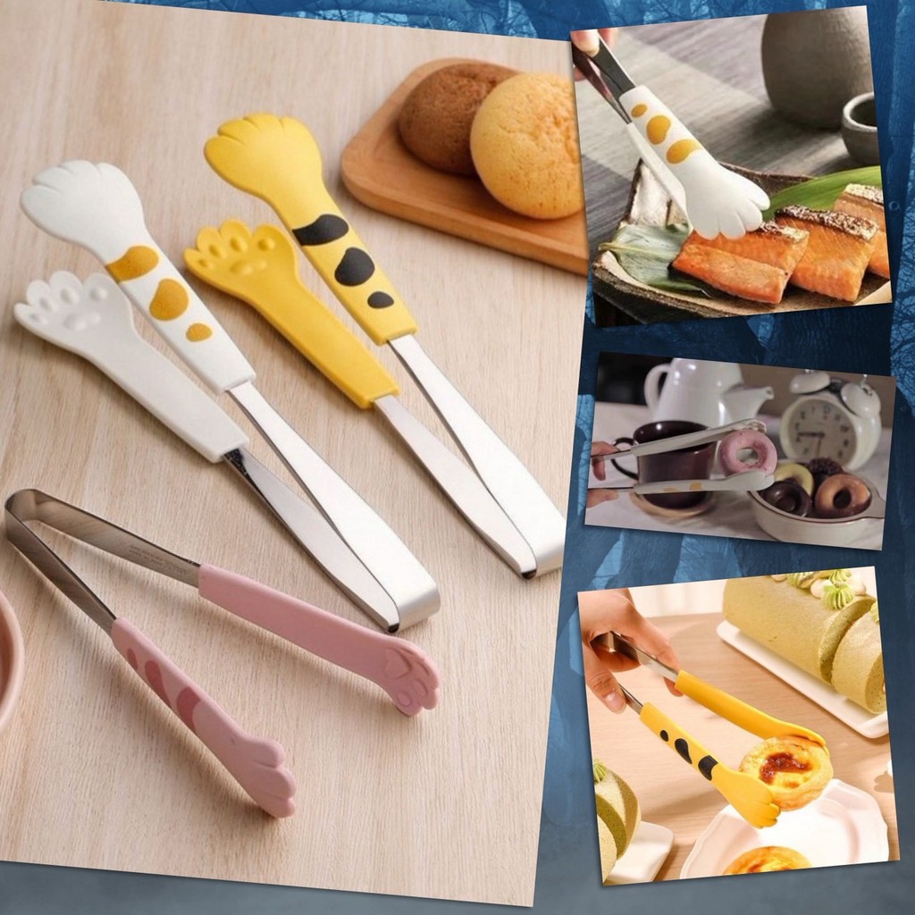 🔺 ที่คีบ มือแมว ที่คีบอาหาร ที่คีบขนม ผัก อุปกรณ์ครัว ทำอาหาร จับอาหาร ด้ามสแตนเลส รุ่นอัพเกรด น่ารัก มินิมอล 🔺