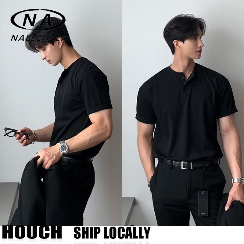 พร้อมส่ง เสื้อยืด คอกระดุม ทรงรัดกล้าม (Henley T-shirt Fit) Clothing ผู้ชาย