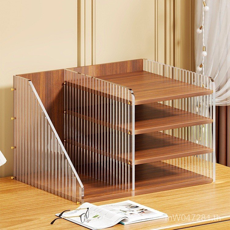 Desktop Bookshelf Student File Organizer Box Bookend Desk Locker Stand Office Data Acrylic 6X1Q