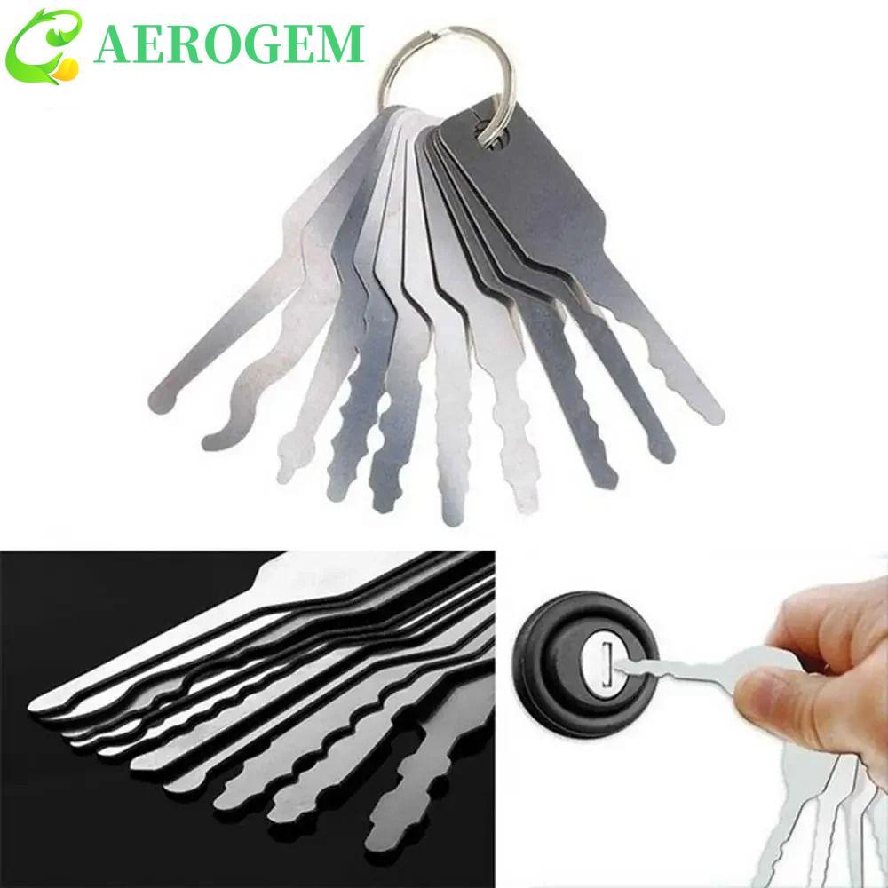 AEROGEM 10 ชิ้น/เซ็ตเปิดประตู, 10 In 1 Dual Sided Jiggler Keys, แบบพกพาทนทาน Lockpick ทนต่อการสึกหรอเปลี่ยนกุญแจเครื่องมือซ่อมรถยนต์