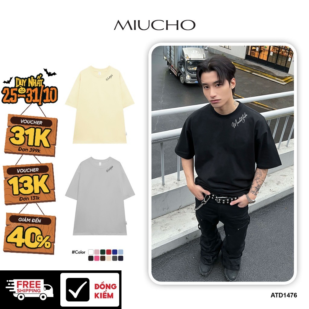 แบรนด์ท้องถิ่น ATD1476 Miucho เสื้อยืดผู้ชายทรงหลวม ผ้าคอตตอนเท่ๆ คอกลม พิมพ์ลายผสม
