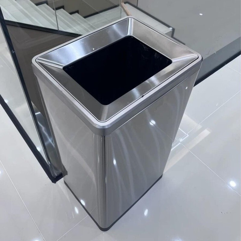 50L Large Capacity Stainless Steel Trash Can Without Cover Commercial Public Area Dustbin Office Gar