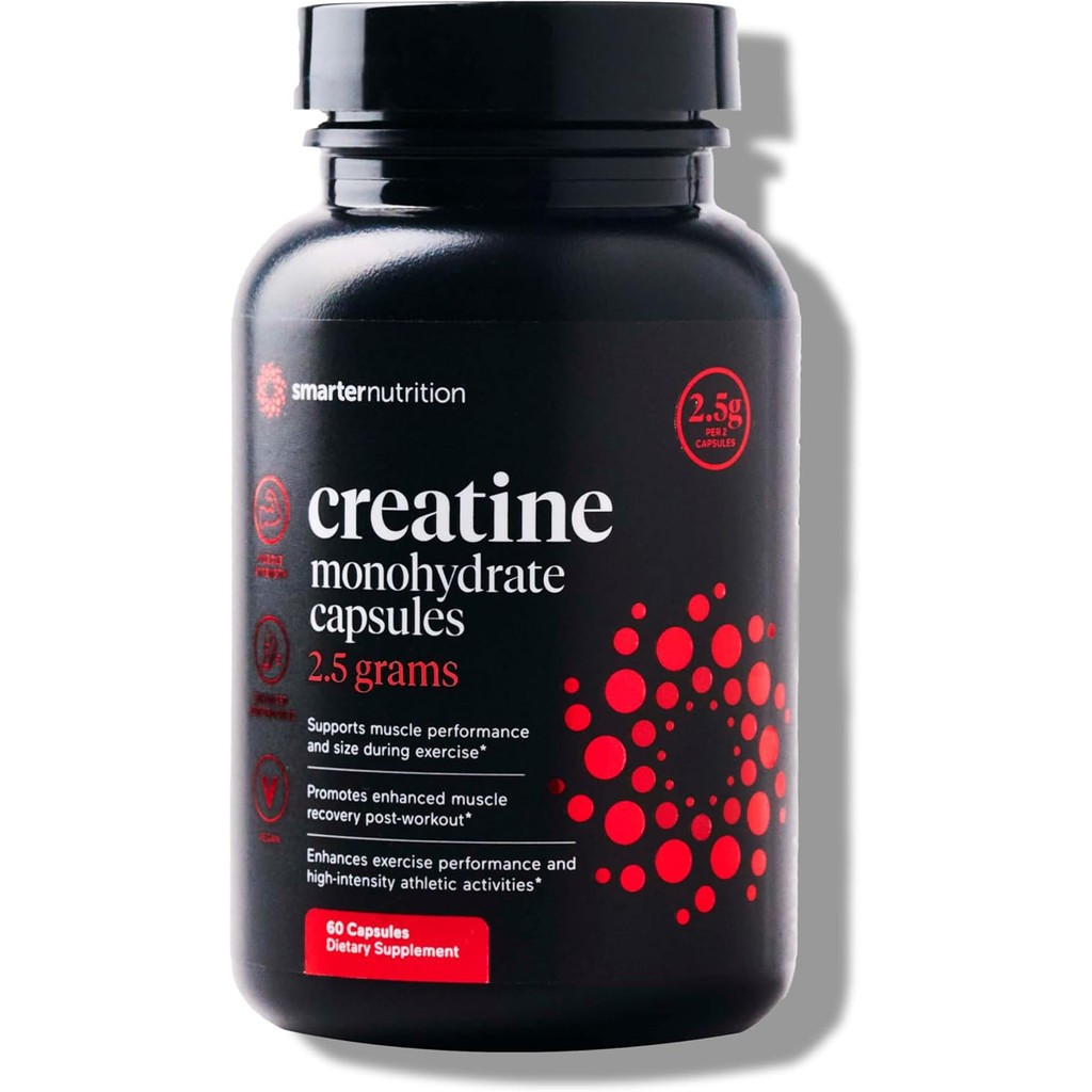 Smarter Nutrition Creatine Monohydrate Pills with 2500mg (2.5g) Per Serving, Vegan Capsules - Pre & 