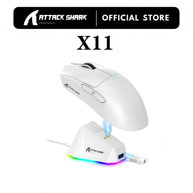 【⚡ของพร้อมส่งในไทย⚡】ATTACK SHARK X11 เมาส์เกมมิ่งไร้สาย น้ำหนักเบาพิเศษ แท่นชาร์จแม่เหล็กแบบ RGB เชื่อมต่อ 3 โหมด: 2.4GHz / สาย / บลูทูธ เหมาะสำหรับเกมเมอร์