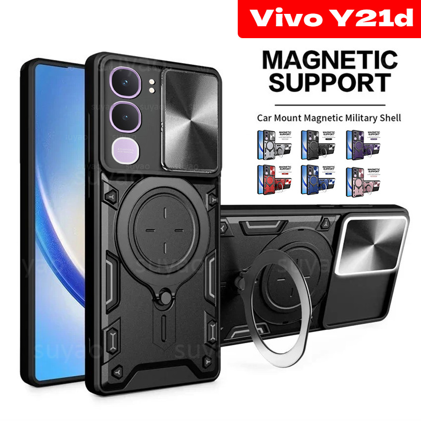 สําหรับ Vivo Y31 5G Y21d 2025 เคสโทรศัพท์ขาตั้งแหวนปลอก VivoY21d VivoY31 ผู้ถือเกราะสไลด์กล้องกันกระแทกกันชนรถ Bracket Soft TPU Edge ฝาครอบเลนส์
