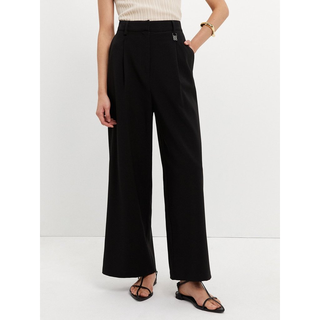 [Pomelo] กางเกงขากว้างแต่งโลโก้ / Logo Wide Leg Trousers
