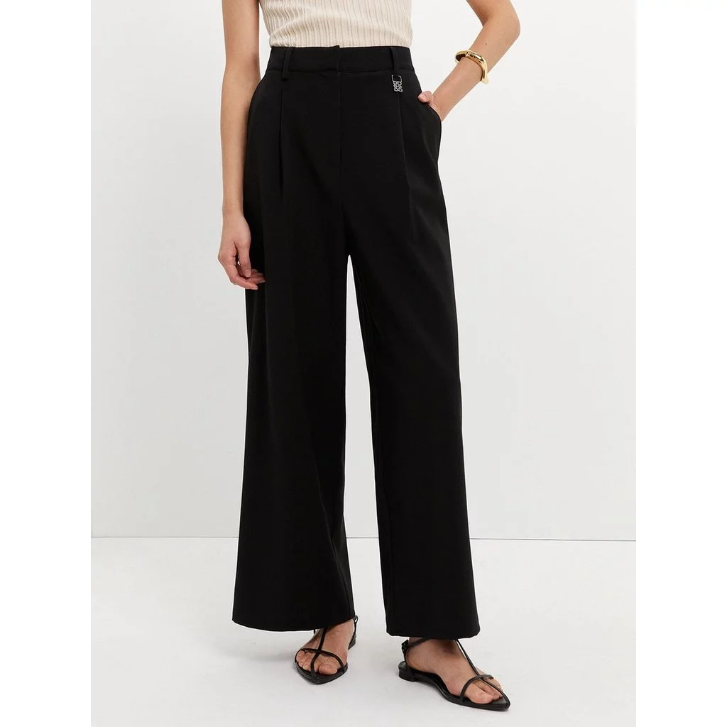 [Pomelo] กางเกงขากว้างแต่งโลโก้ / Logo Wide Leg Trousers