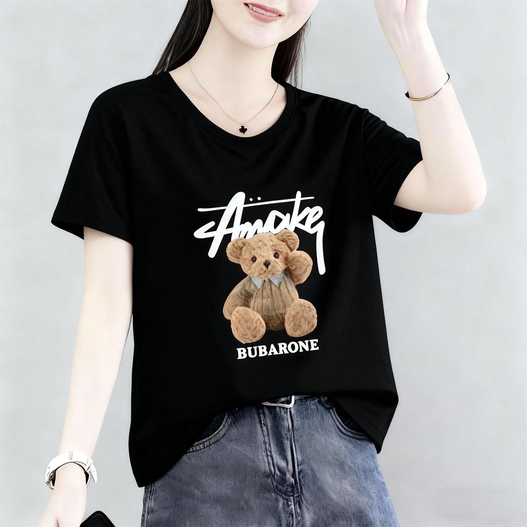 คอวีผ้าฝ้ายแขนสั้นฤดูร้อนหลวมพร้อมขนาดเสื้อยืดผู้หญิงใหม่สบาย ๆ แสดงผอมเสื้อคลุมหน้าท้องปกปิดเนื้อด้านบน