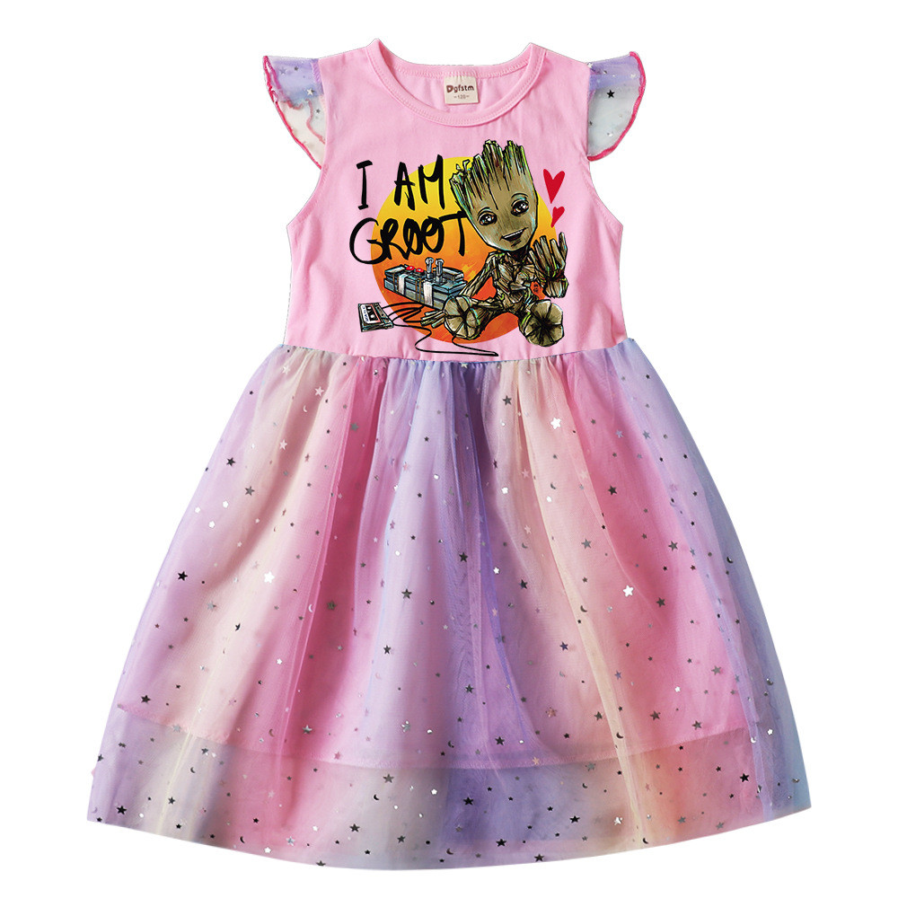 ชุดเดรสเด็กผู้หญิง I AM GROOT ชุดเจ้าหญิงวันหยุดสําหรับ 1-10Y