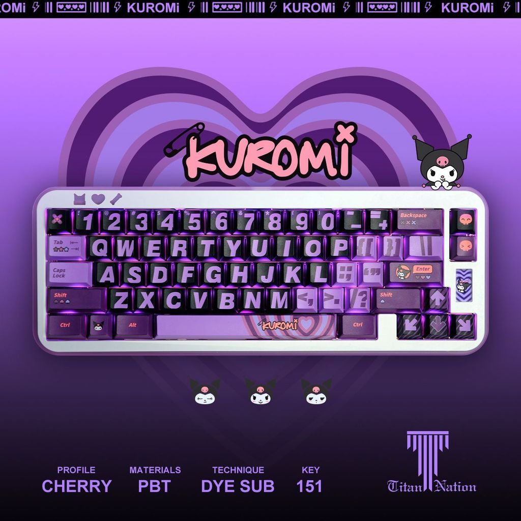 Titan Country Kuromi Kuromi Theme 151-Key PBT โรงงานเดิมความร้อนระเหิดคีย์บอร์ด Keycap Original Keyc