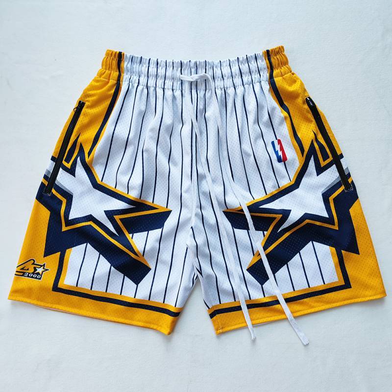 [Popular] White Striped Retro Mesh Basketball Shorts Team Version Basketball Shorts Zipper Pocket a2
