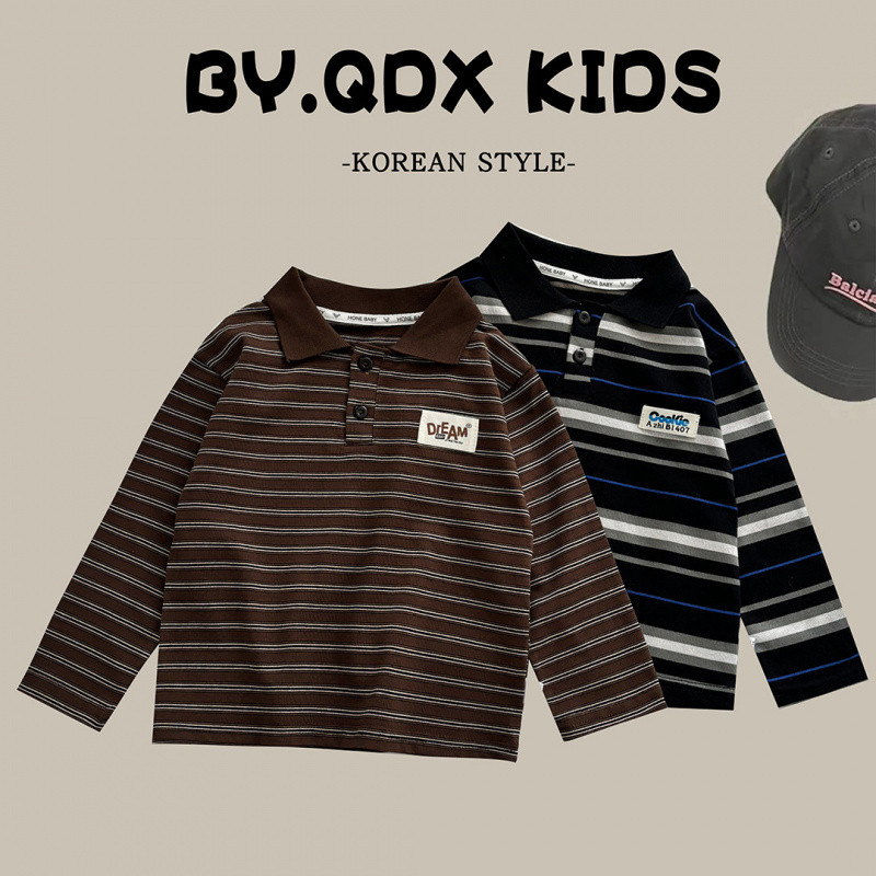 เสื้อโปโลเด็กผู้หญิง和เด็กผู้ชาย แขนยาว ลายทาง เนื้อผ้านุ่ม สไตล์เกาหลี เด็กเล็ก-วัยรุ่น 90-170 พร้อมส่ง