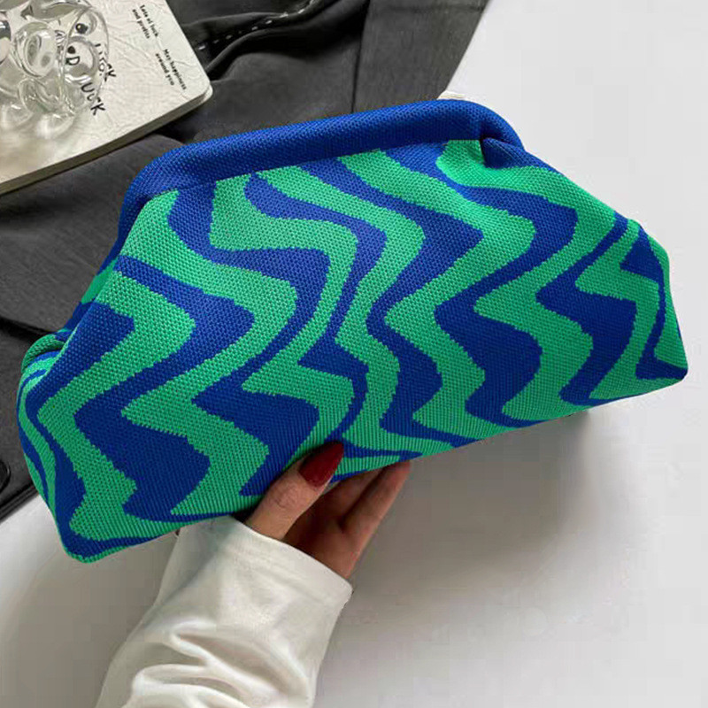 กระเป๋าคลัทช์ถักลายคลื่นแบบพกพาทุกวันทุกการแข่งขันทอคลิปจัดเก็บกระเป๋าเครื่องสําอางความจุขนาดใหญ่พร้