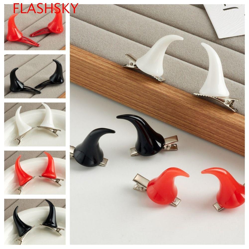 FLASHSKY ฮาโลวีน Headwear ทรงเป็ด มีเขาปีศาจ ทำจากเรซิ่นสีแดงและดำ สำหรับเทศกาลและการคอสเพลย์