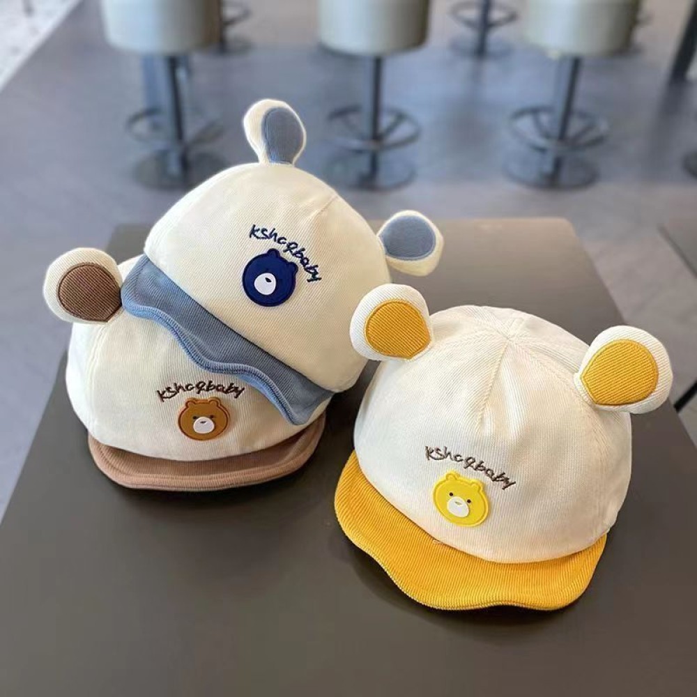 หมวกเด็ก 2เดือน - 18เดือน รอบหัว 44-50 cm หมวกแก๊ปเด็ก Cap สีทูโทน ติดใบหน้าหมี หมวกเด็กชาย หมวกเด็ก