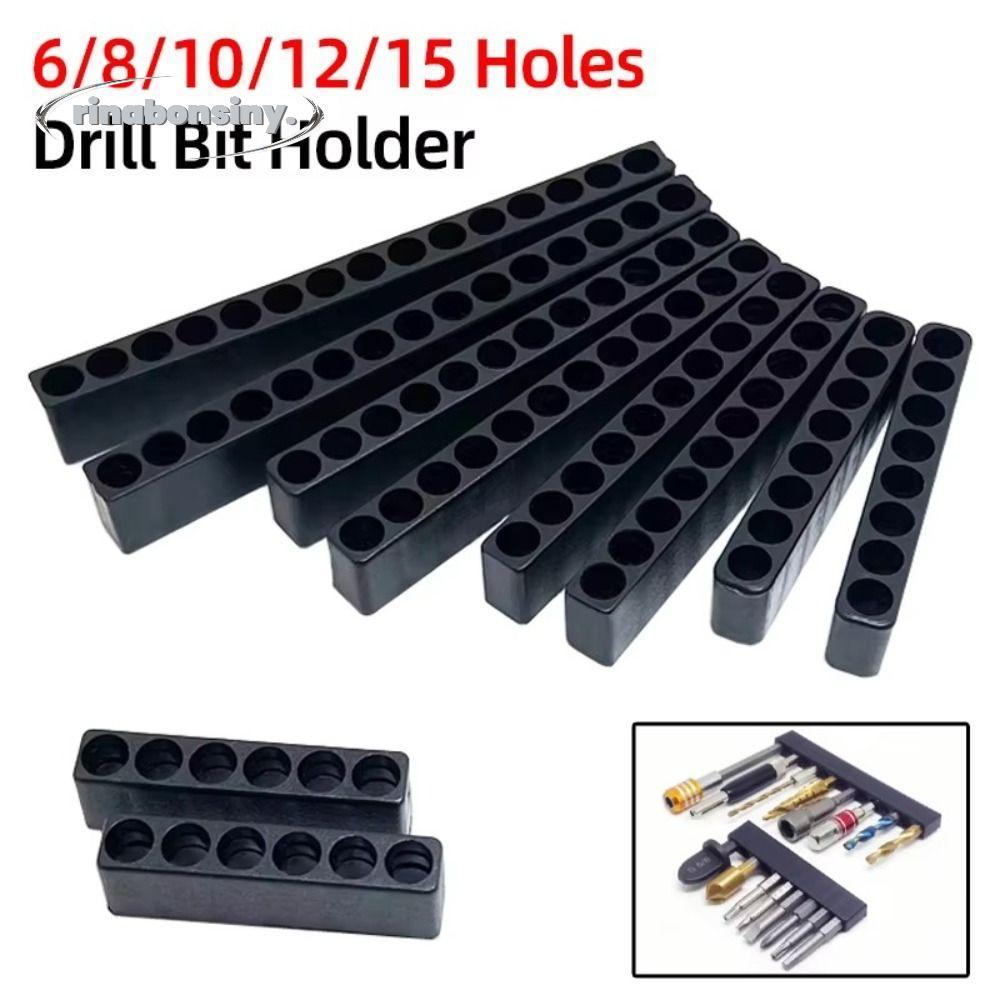 RINABONSINY ที่วางดอกไขควง, ที่เก็บหัวไขควงสีดําพลาสติก, 6/10/8/12 หลุม Hex Shank เจาะขาตั้งบิต