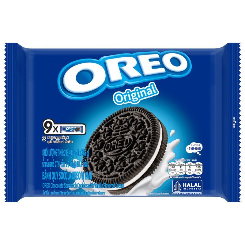 โอรีโอคุกกี้แซนวิชวานิลลา 248.4กรัม Oreo Vanilla Sandwich Cookies 248.4g. [หมายเลขบาร์โค้ด 4893049150012 ]