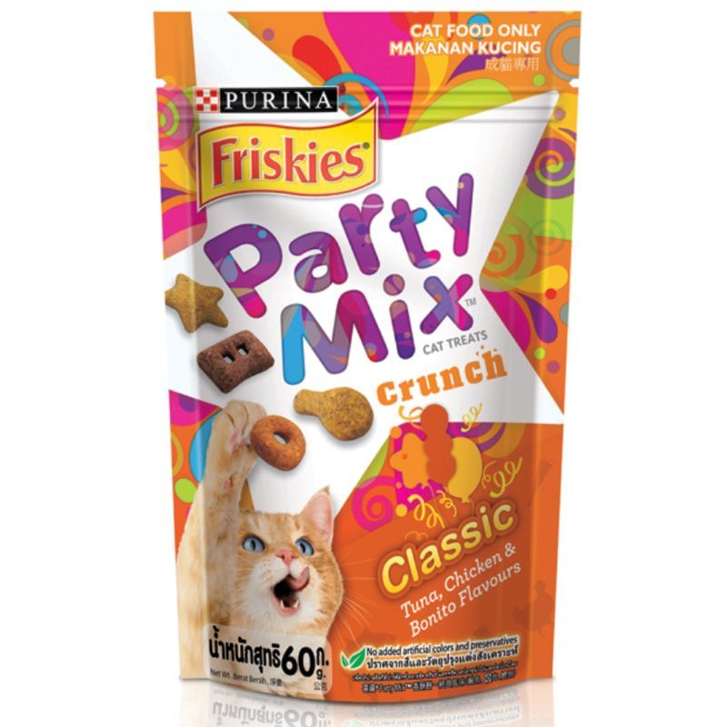 ฟริสกี้ส์ปาร์ตี้มิกซ์ขนมแมวรสคลาสสิค 60ก Friskies Party Mix Cat Treats Crusch Classic 60g [8850125071483 ]