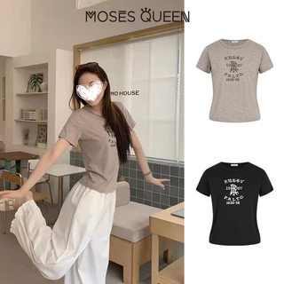 MOSESQUEEN เสื้อยืดแขนสั้นเปิดไหล่ - ผู้หญิงฤดูร้อนดีไซน์ใหม่ - เสื้อเชิ้ตเดรสสั้นกระชับสัดส่วนสไตล์อเมริกัน #63951