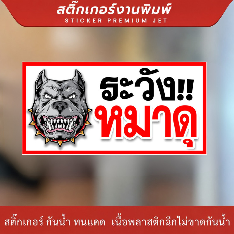 CF.HOME สติกเกอร์ระวังหมาดุ  สติกเกอร์ PVC เกรดพรีเมี่ยม หมึกพิมพ์คุณภาพสูง ระดับอุตสาหกรรม