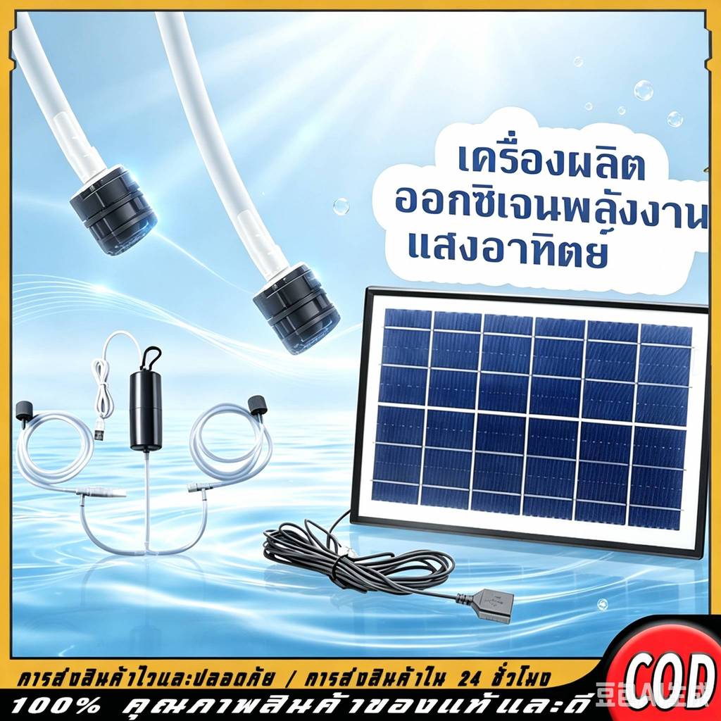 💥แผงโซลาร์เซลล์ 10W 💯 พลังงานแสงอาทิตย์ oxygenator USB ปั๊มออกซิเจนหลอดคู่ปั๊มลมแบบพกพากลางแจ้งตกปลาอาหารทะเลออกซิเจน
