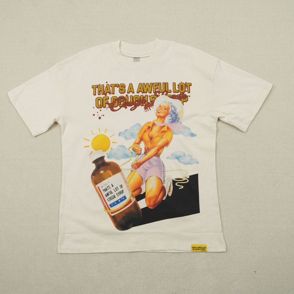 WKA6 THATS AWFUL LOT OF COUGH SYRUP อเมริกันแอปริคอทสาวพิมพ์ Retro เสื้อยืดแขนสั้น